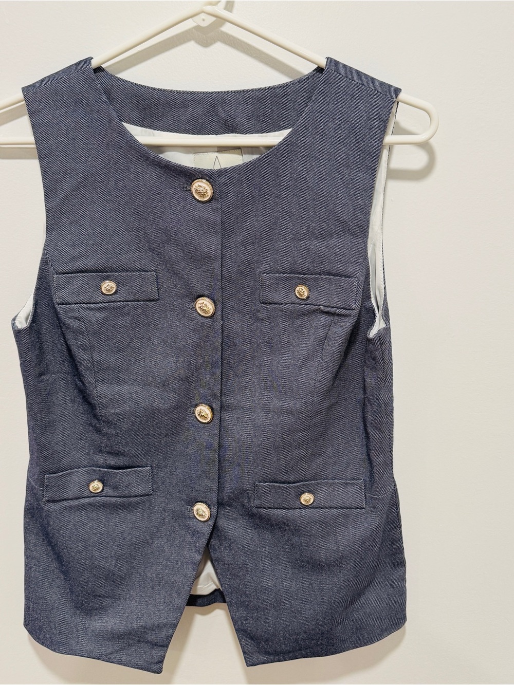 Joie Navy Sleeveless Button Front Vest with Gold Buttons